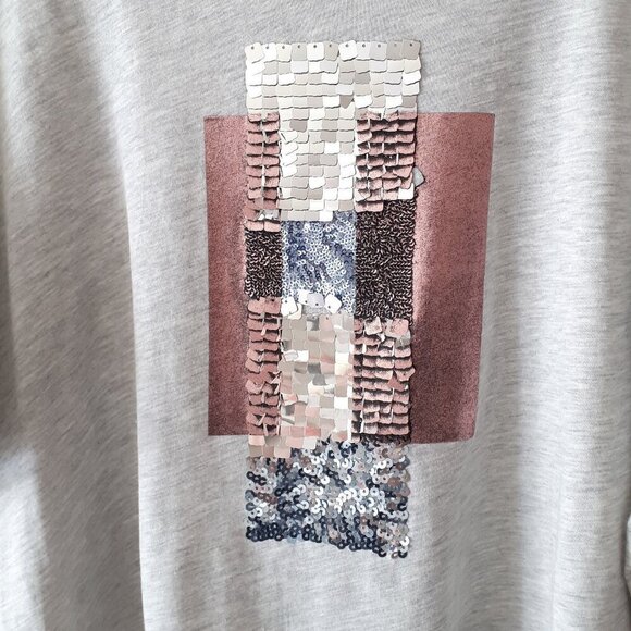 EUC Zara heather grey short sleeve t-shirt w/ sequins & painted accents, L - Picture 14 of 14